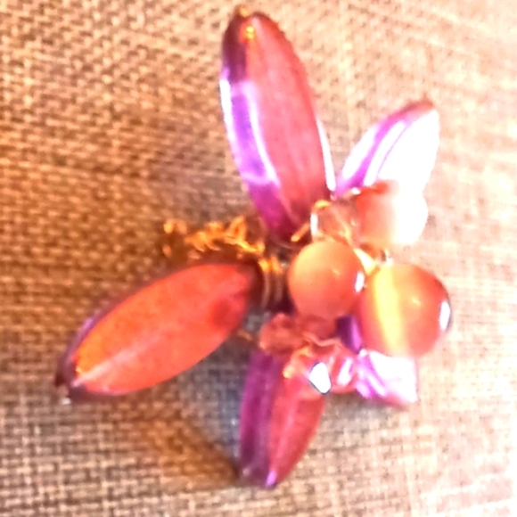 Purple Flower Brooch Czech Glass Beads w/ Swarovski - New Item (1.5") - Picture 3 of 4